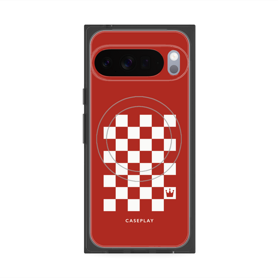 プレミアムスクエアケース with Pixelsnap［ Racing checkered flag Red - レーシングチェッカーフラッグ レッド ］