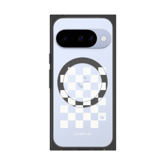 プレミアムスクエアケース with Pixelsnap［ Racing checkered flag White - レーシングチェッカーフラッグ ホワイト ］