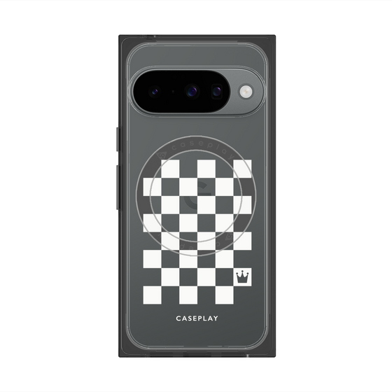 プレミアムスクエアケース with Pixelsnap［ Racing checkered flag White - レーシングチェッカーフラッグ ホワイト ］