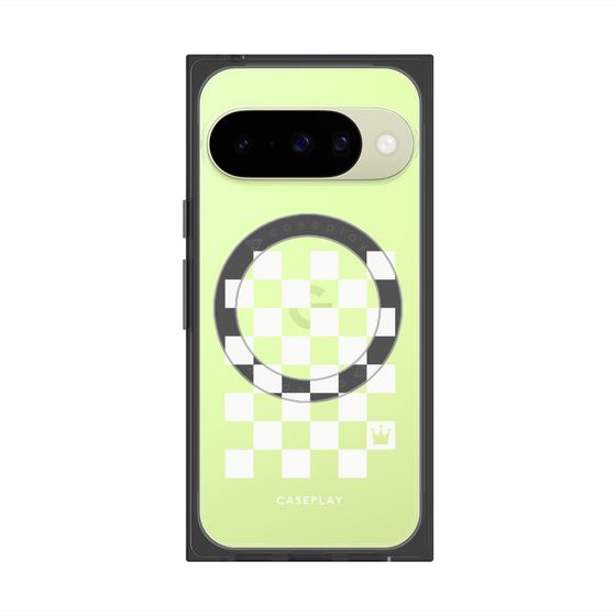 プレミアムスクエアケース with Pixelsnap［ Racing checkered flag White - レーシングチェッカーフラッグ ホワイト ］