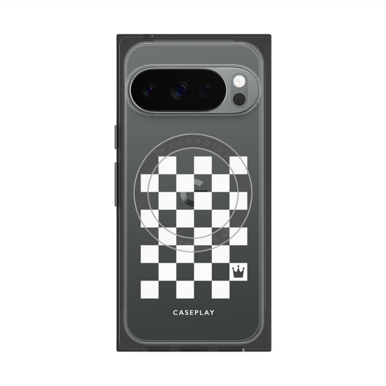 プレミアムスクエアケース with Pixelsnap［ Racing checkered flag White - レーシングチェッカーフラッグ ホワイト ］