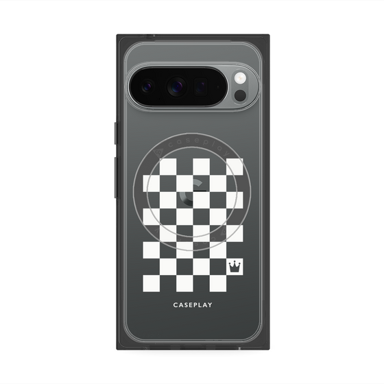 プレミアムスクエアケース with Pixelsnap［ Racing checkered flag White - レーシングチェッカーフラッグ ホワイト ］