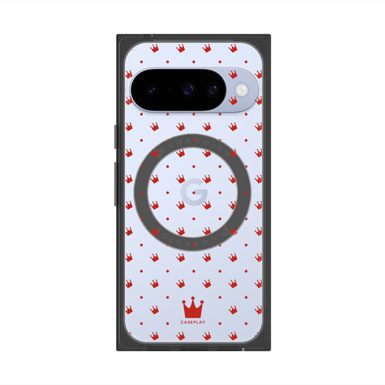 プレミアムスクエアケース with Pixelsnap［ CASEPLAY Crown dots Red - ケースプレイ・クラウン・ドッツ レッド ］