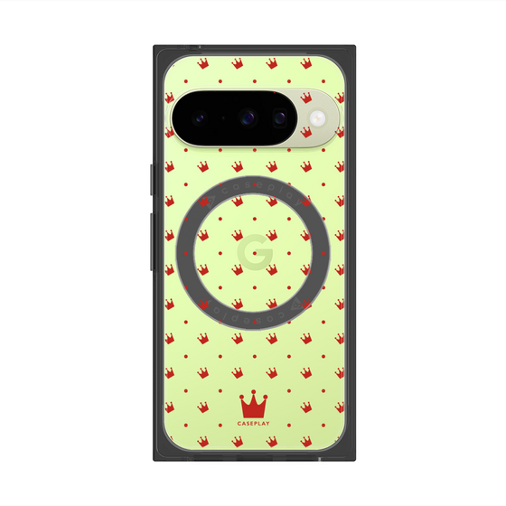 プレミアムスクエアケース with Pixelsnap［ CASEPLAY Crown dots Red - ケースプレイ・クラウン・ドッツ レッド ］