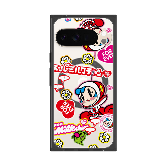 プレミアムスクエアケース with Pixelsnap［ スーパーミルクチャンFOREVER♥ - ロゴ＆キャラ ］