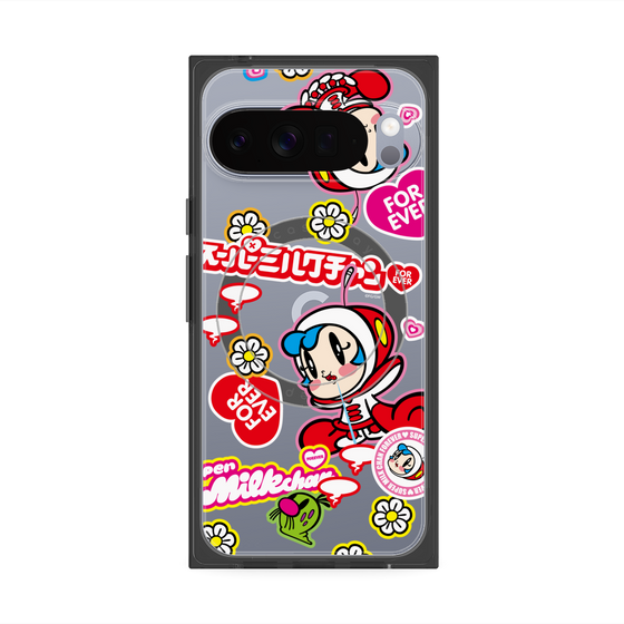 プレミアムスクエアケース with Pixelsnap［ スーパーミルクチャンFOREVER♥ - ロゴ＆キャラ ］
