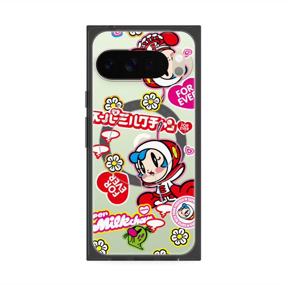プレミアムスクエアケース with Pixelsnap［ スーパーミルクチャンFOREVER♥ - ロゴ＆キャラ ］