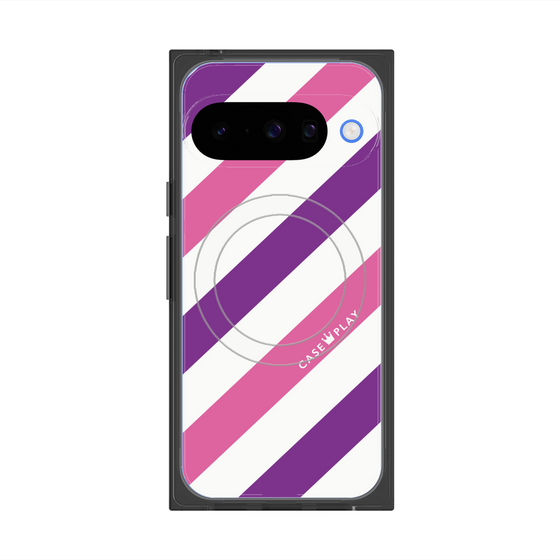 プレミアムスクエアケース with Pixelsnap［ Big Stripe - Purple × Pink ］