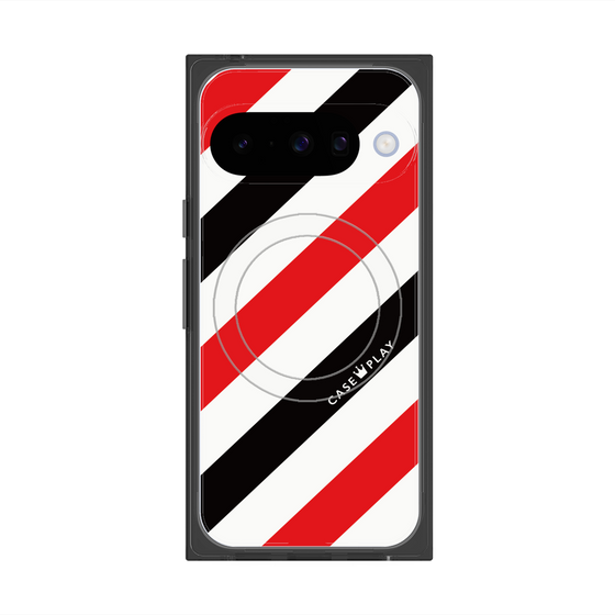 プレミアムスクエアケース with Pixelsnap［ Big Stripe - Red × Black ］