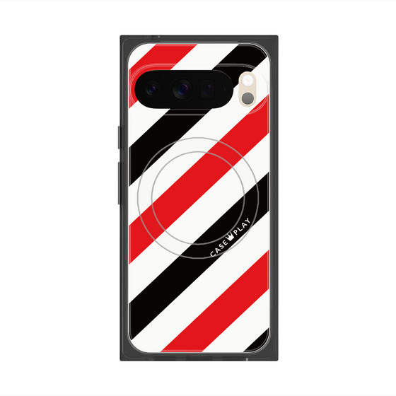 プレミアムスクエアケース with Pixelsnap［ Big Stripe - Red × Black ］