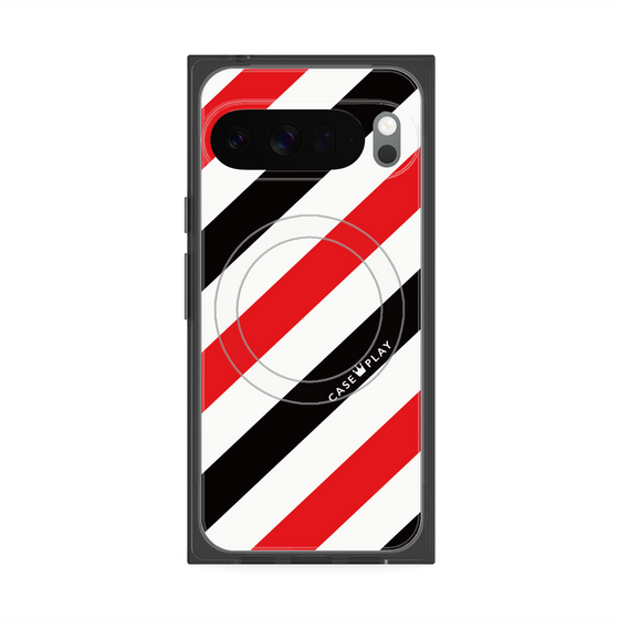 プレミアムスクエアケース with Pixelsnap［ Big Stripe - Red × Black ］