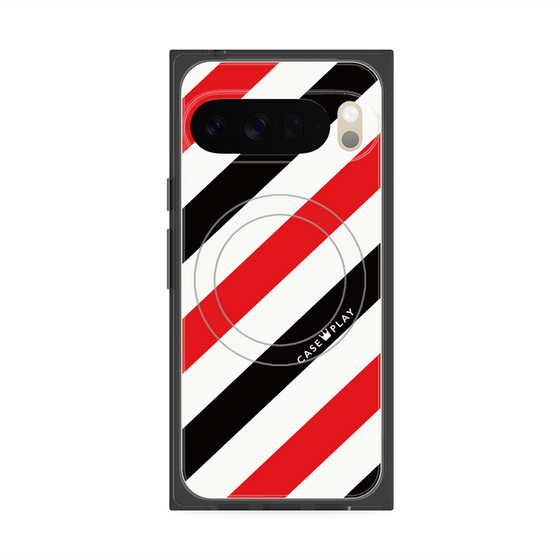 プレミアムスクエアケース with Pixelsnap［ Big Stripe - Red × Black ］
