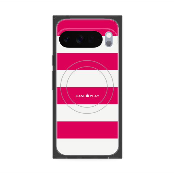 プレミアムスクエアケース with Pixelsnap［ Big Border - Pink ］