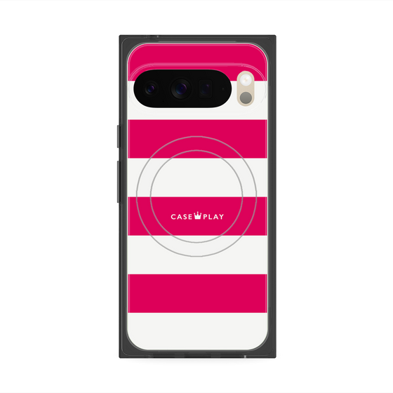 プレミアムスクエアケース with Pixelsnap［ Big Border - Pink ］