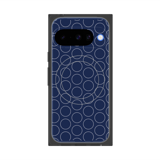 プレミアムスクエアケース with Pixelsnap［ Dot Circle - Navy ］