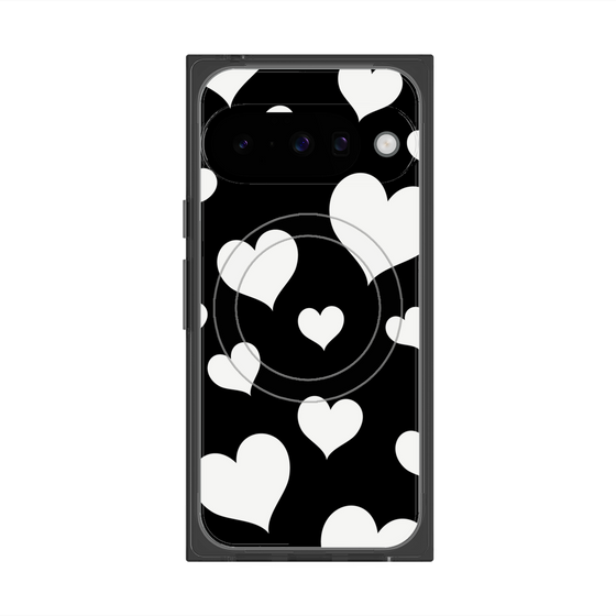 プレミアムスクエアケース with Pixelsnap［ Dot Hearts - Black ］
