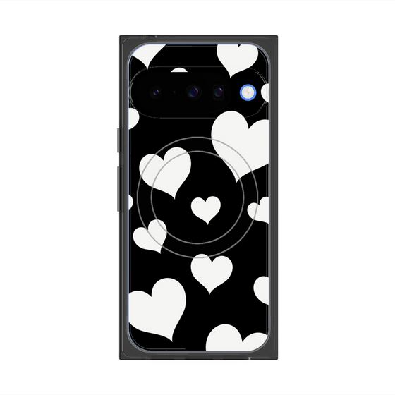 プレミアムスクエアケース with Pixelsnap［ Dot Hearts - Black ］