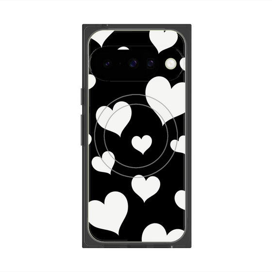 プレミアムスクエアケース with Pixelsnap［ Dot Hearts - Black ］
