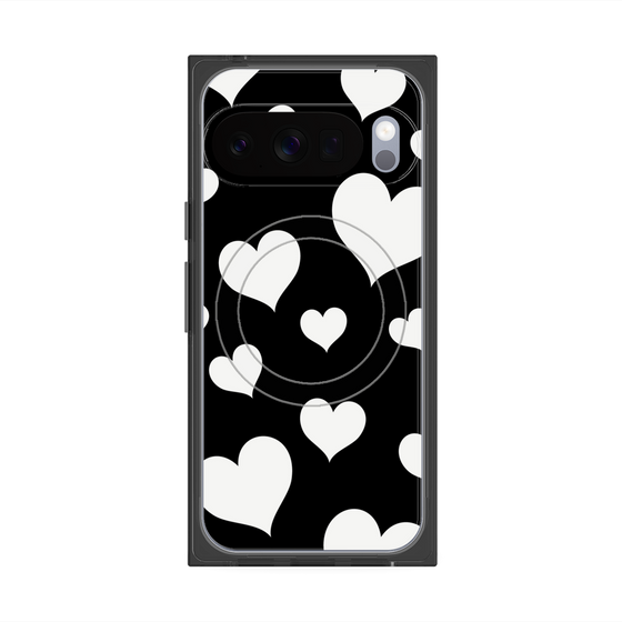 プレミアムスクエアケース with Pixelsnap［ Dot Hearts - Black ］