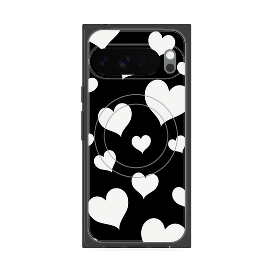 プレミアムスクエアケース with Pixelsnap［ Dot Hearts - Black ］