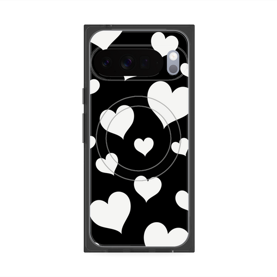 プレミアムスクエアケース with Pixelsnap［ Dot Hearts - Black ］