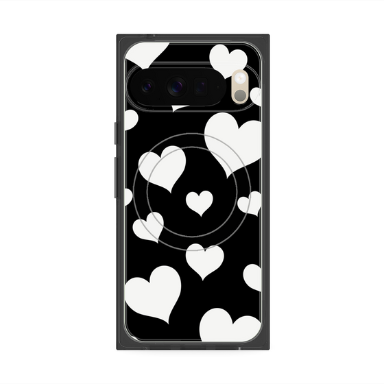 プレミアムスクエアケース with Pixelsnap［ Dot Hearts - Black ］