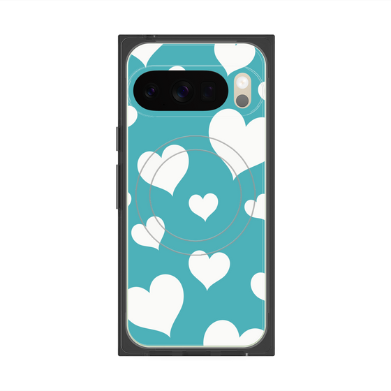 プレミアムスクエアケース with Pixelsnap［ Dot Hearts - Blue ］