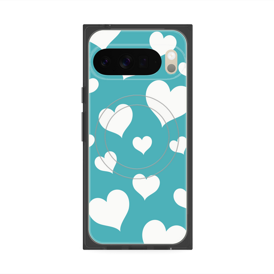 プレミアムスクエアケース with Pixelsnap［ Dot Hearts - Blue ］