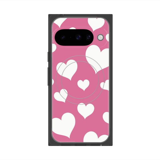 プレミアムスクエアケース with Pixelsnap［ Dot Hearts - Pink ］