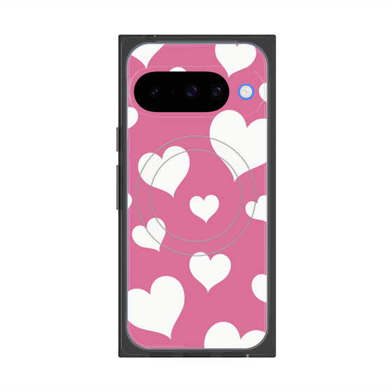 プレミアムスクエアケース with Pixelsnap［ Dot Hearts - Pink ］