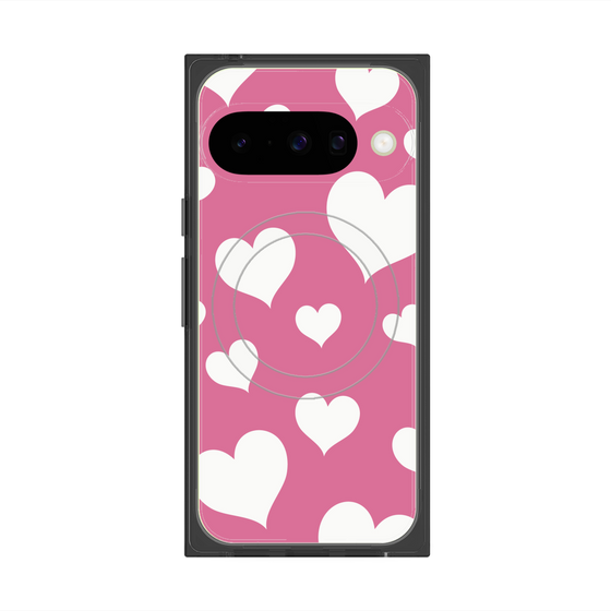 プレミアムスクエアケース with Pixelsnap［ Dot Hearts - Pink ］
