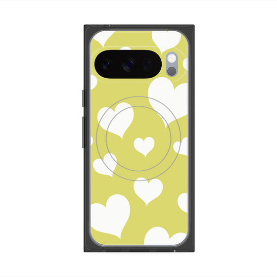 プレミアムスクエアケース with Pixelsnap［ Dot Hearts - Yellow ］