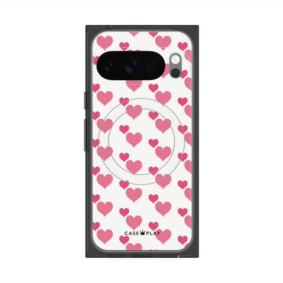 プレミアムスクエアケース with Pixelsnap［ Stripe Hearts - Pink ］