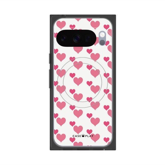 プレミアムスクエアケース with Pixelsnap［ Stripe Hearts - Pink ］