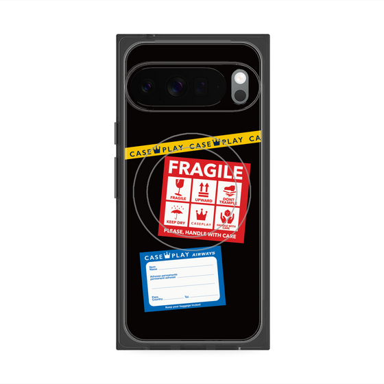 プレミアムスクエアケース with Pixelsnap［ FRAGILE Stickers - Black ］