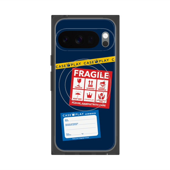 プレミアムスクエアケース with Pixelsnap［ FRAGILE Stickers - Navy ］