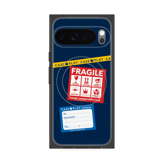 プレミアムスクエアケース with Pixelsnap［ FRAGILE Stickers - Navy ］