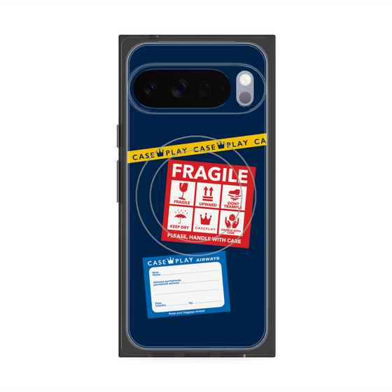 プレミアムスクエアケース with Pixelsnap［ FRAGILE Stickers - Navy ］