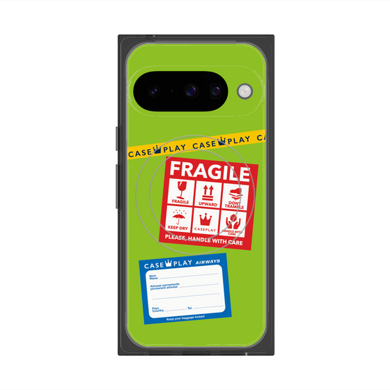 プレミアムスクエアケース with Pixelsnap［ FRAGILE Stickers - Green ］