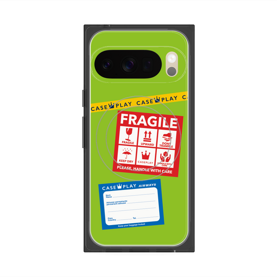 プレミアムスクエアケース with Pixelsnap［ FRAGILE Stickers - Green ］