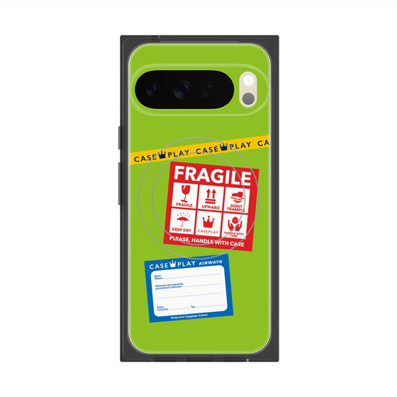 プレミアムスクエアケース with Pixelsnap［ FRAGILE Stickers - Green ］
