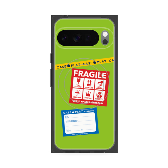 プレミアムスクエアケース with Pixelsnap［ FRAGILE Stickers - Green ］