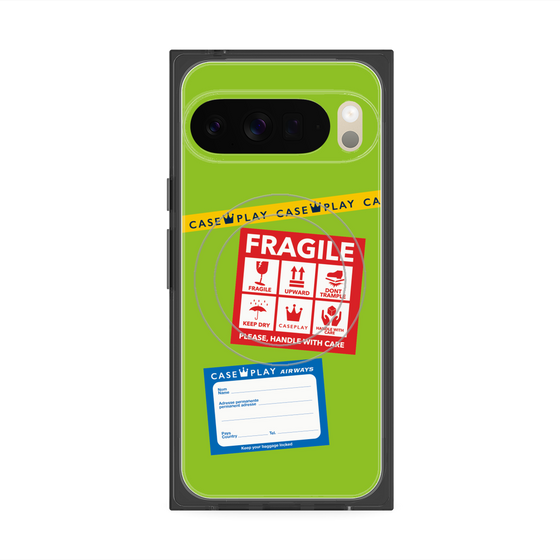プレミアムスクエアケース with Pixelsnap［ FRAGILE Stickers - Green ］