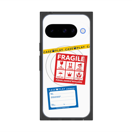 プレミアムスクエアケース with Pixelsnap［ FRAGILE Stickers - White ］
