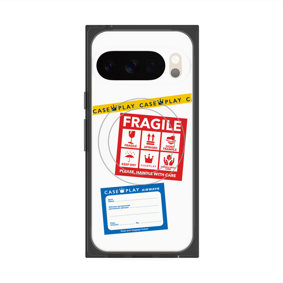 プレミアムスクエアケース with Pixelsnap［ FRAGILE Stickers - White ］