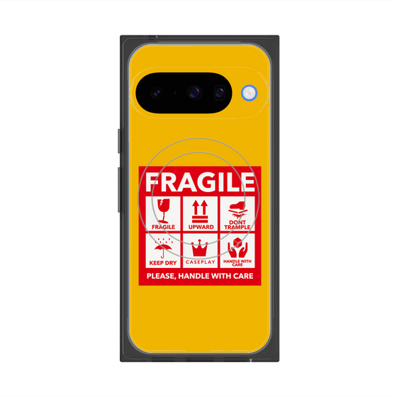 プレミアムスクエアケース with Pixelsnap［ FRAGILE Sticker - Yellow ］