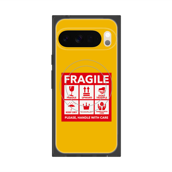 プレミアムスクエアケース with Pixelsnap［ FRAGILE Sticker - Yellow ］