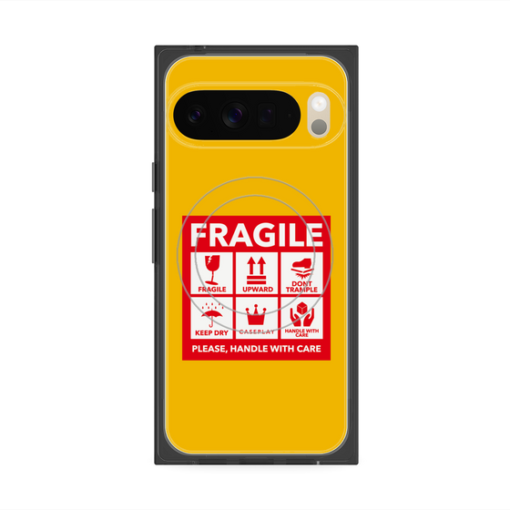 プレミアムスクエアケース with Pixelsnap［ FRAGILE Sticker - Yellow ］