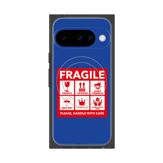 プレミアムスクエアケース with Pixelsnap［ FRAGILE Sticker - Blue ］