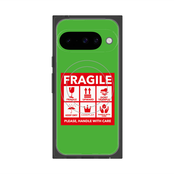 プレミアムスクエアケース with Pixelsnap［ FRAGILE Sticker - Green ］